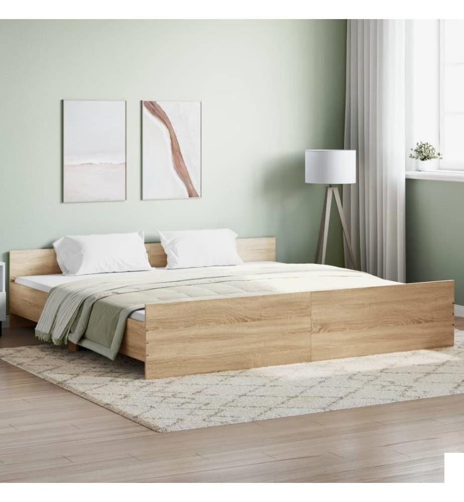 Cadre de lit tête de lit et pied de lit chêne sonoma 180x200 cm
