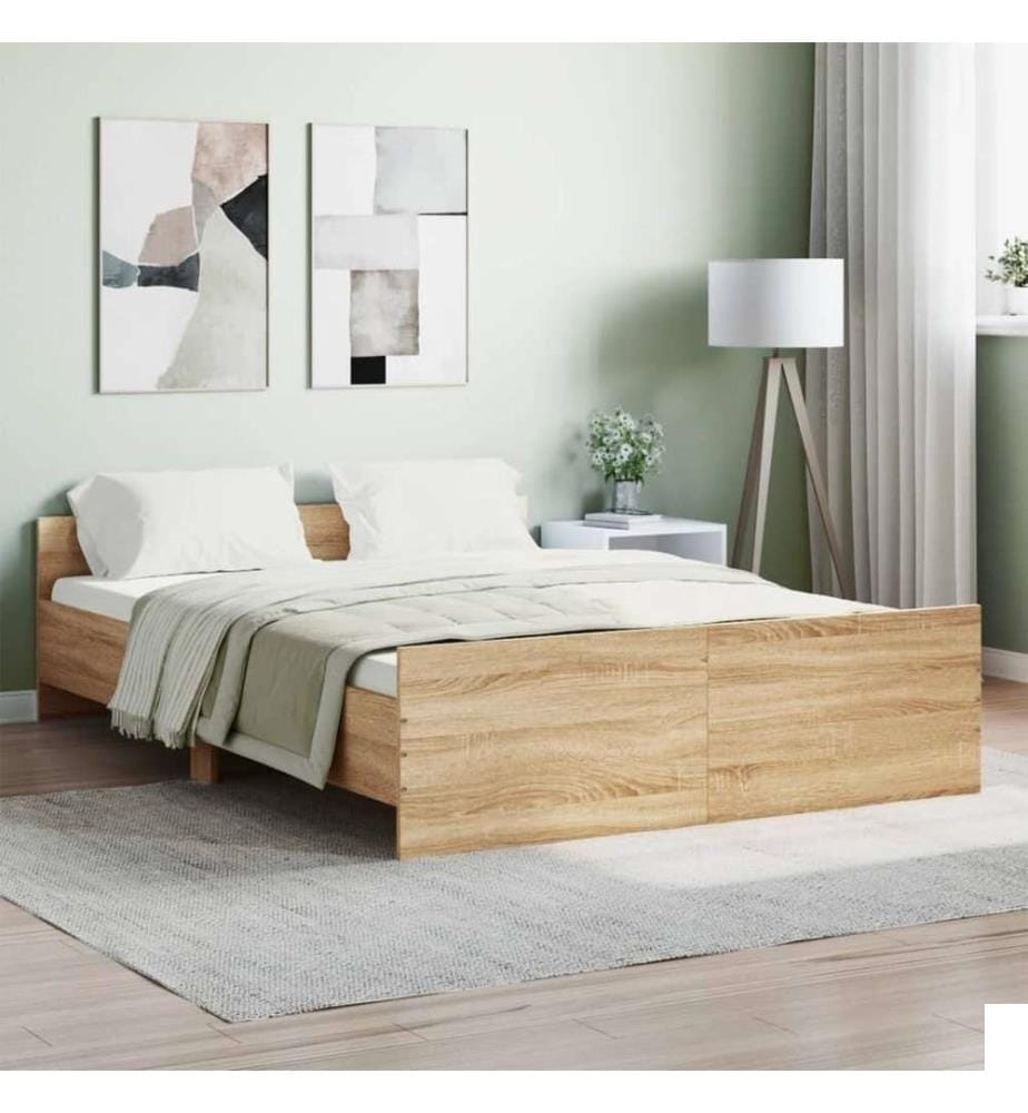Cadre de lit tête de lit et pied de lit chêne sonoma 140x190 cm