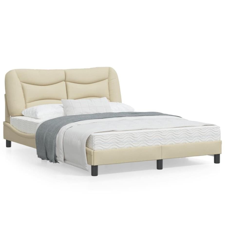 Cadre de lit avec tête de lit Crème 140x200 cm Tissu