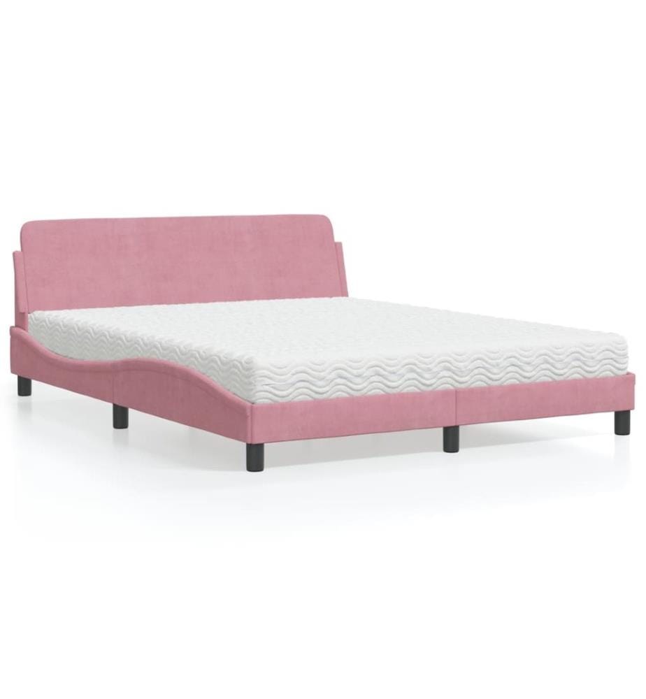 Lit avec matelas rose 160x200 cm velours