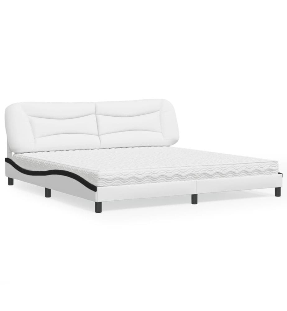 Lit avec matelas blanc et noir 200x200 cm similicuir