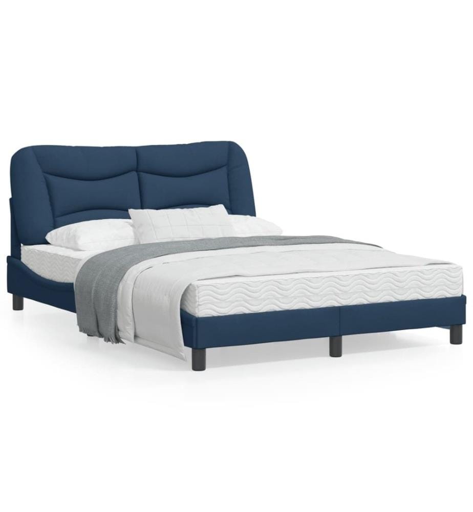 Cadre de lit avec lumières LED bleu 140x190 cm tissu
