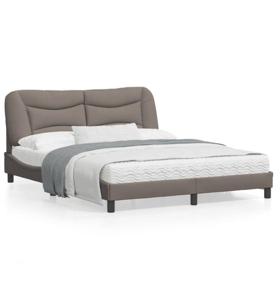 Cadre de lit avec lumières LED taupe 160x200 cm tissu