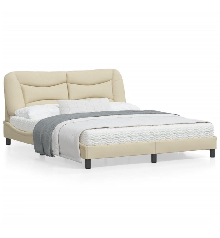 Cadre de lit avec lumières LED crème 160 x 200 cm tissu