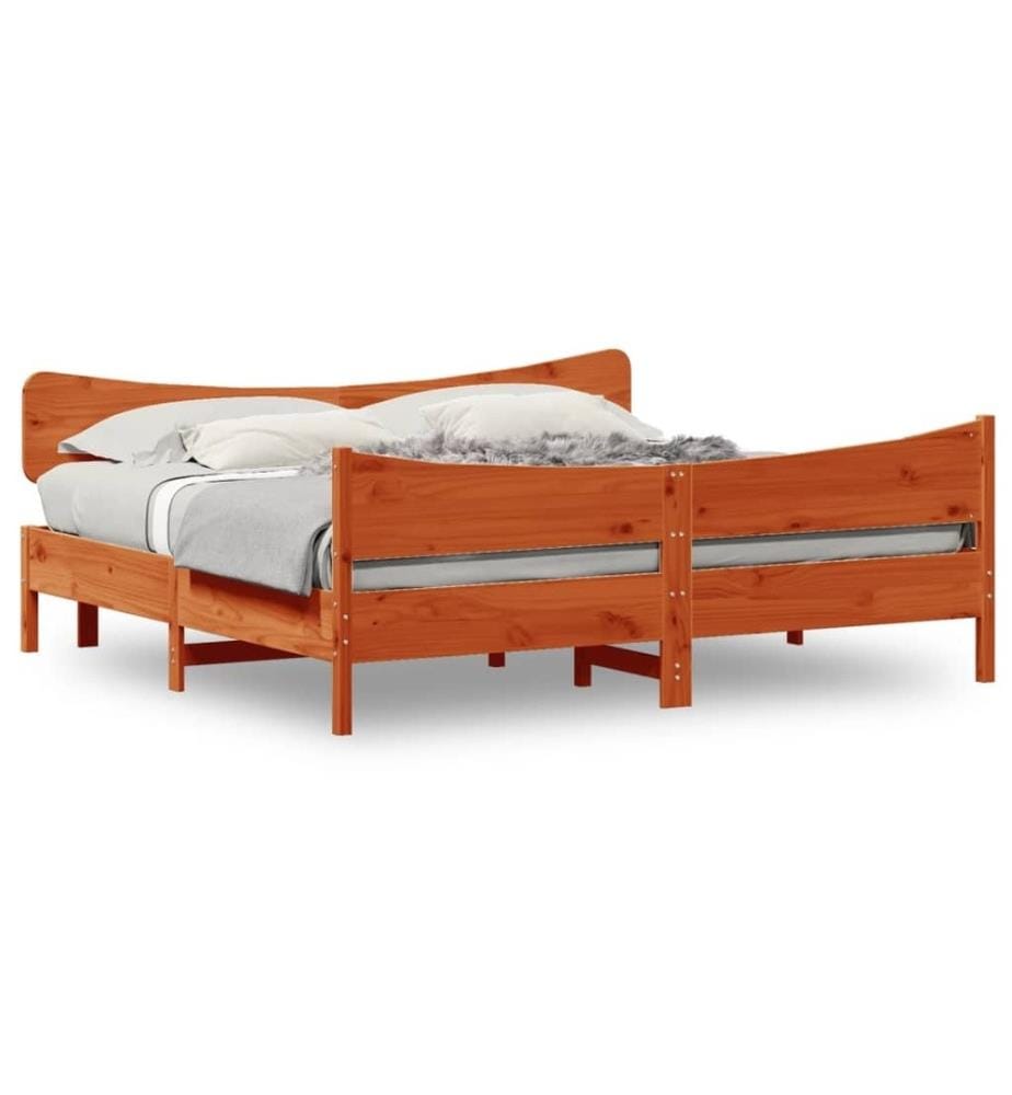 Cadre de lit et tête de lit cire marron 180x200 cm bois de pin