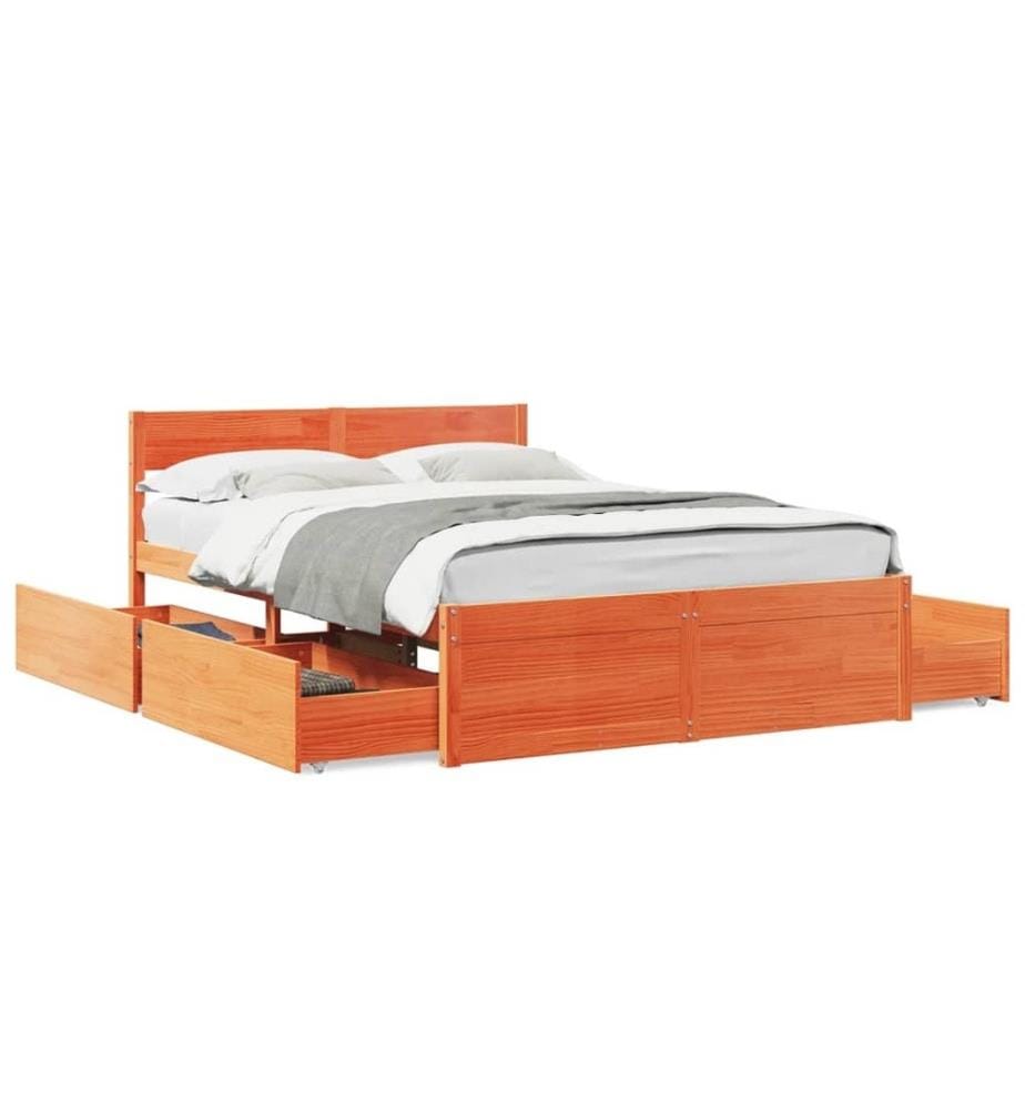Cadre de lit avec tiroirs cire marron 140x190cm bois pin massif