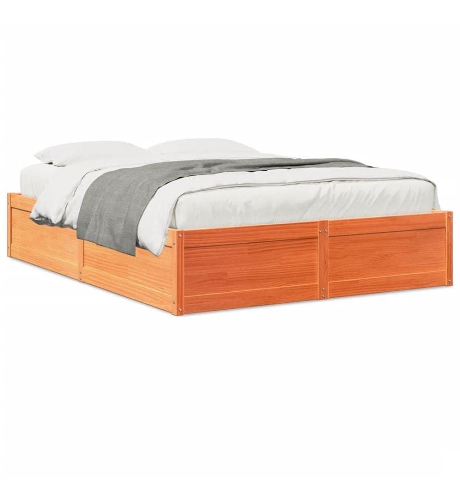 Cadre de lit cire marron 150x200 cm bois de pin massif
