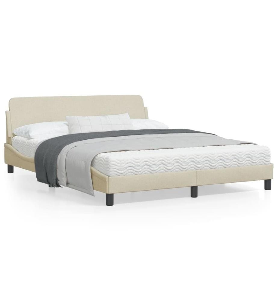 Cadre de lit avec tête de lit Crème 160 x 200 cm Tissu