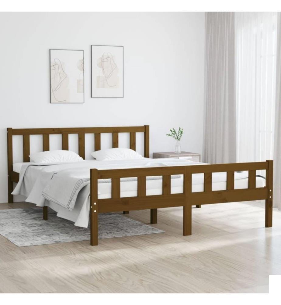 Cadre de lit Marron miel Bois massif 150x200 cm Très grand