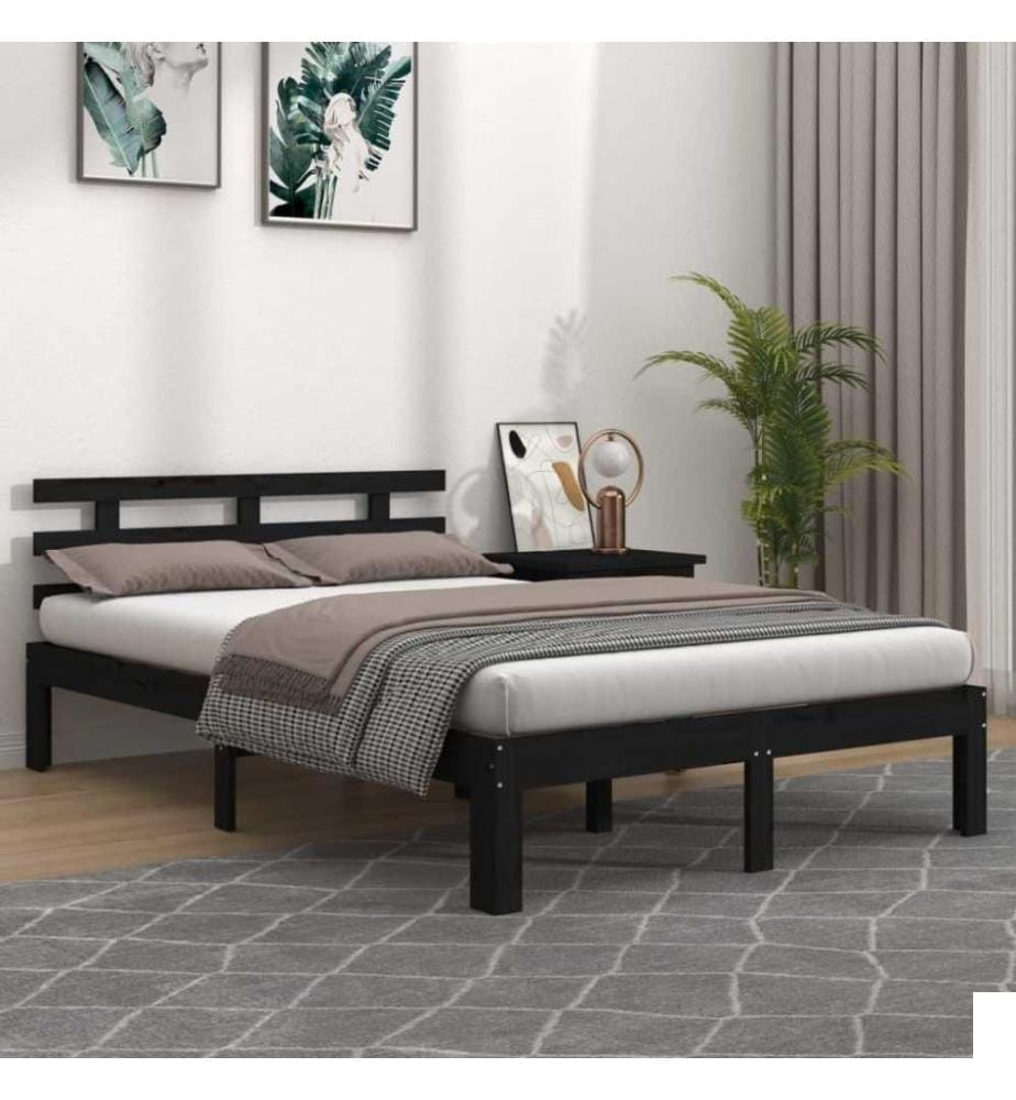 Cadre de lit Noir Bois massif 200x200 cm