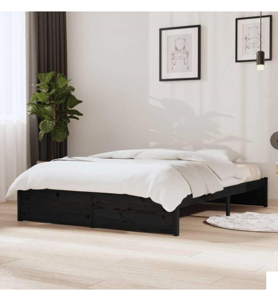 Cadre de lit Noir Bois massif 140x190 cm