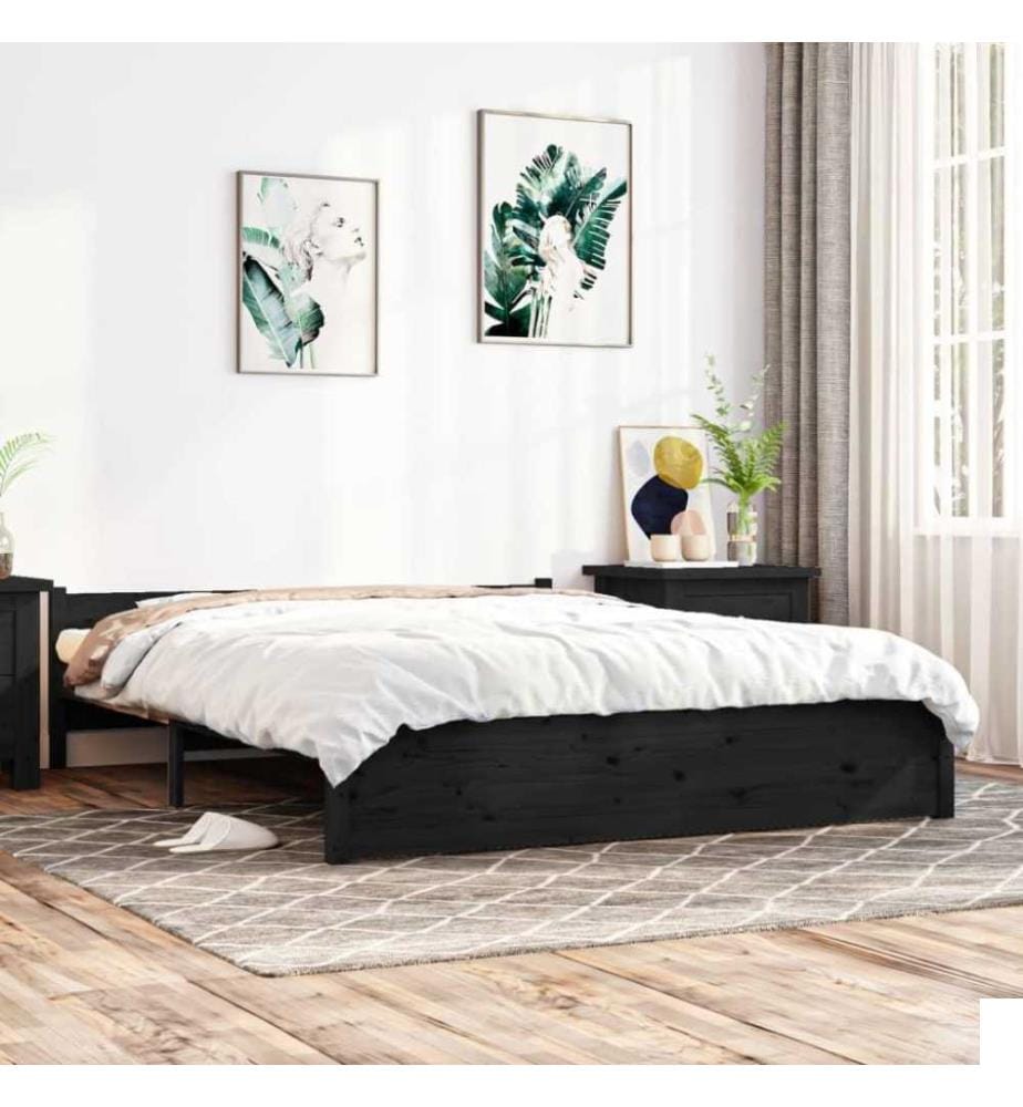 Cadre de lit Noir Bois massif 140x190 cm