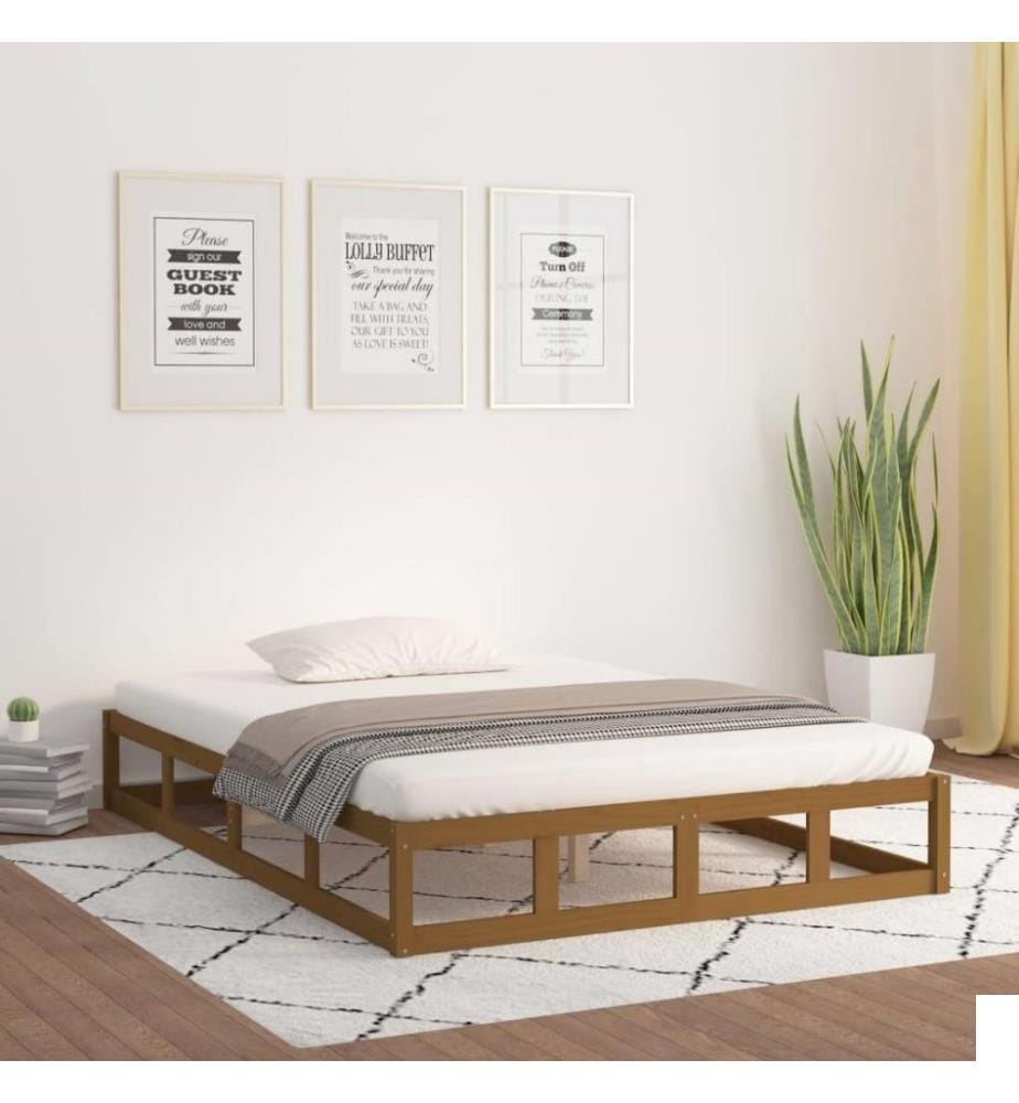 Cadre de lit Marron miel 150x200 cm Très grand Bois massif