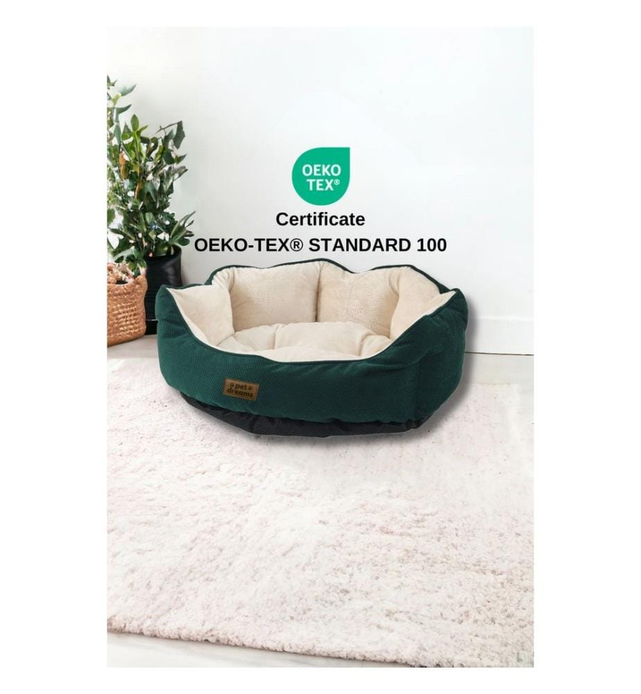 Panier pour animaux vert et crème housse extérieure : 95 % polyester / 5 % coton et lycra