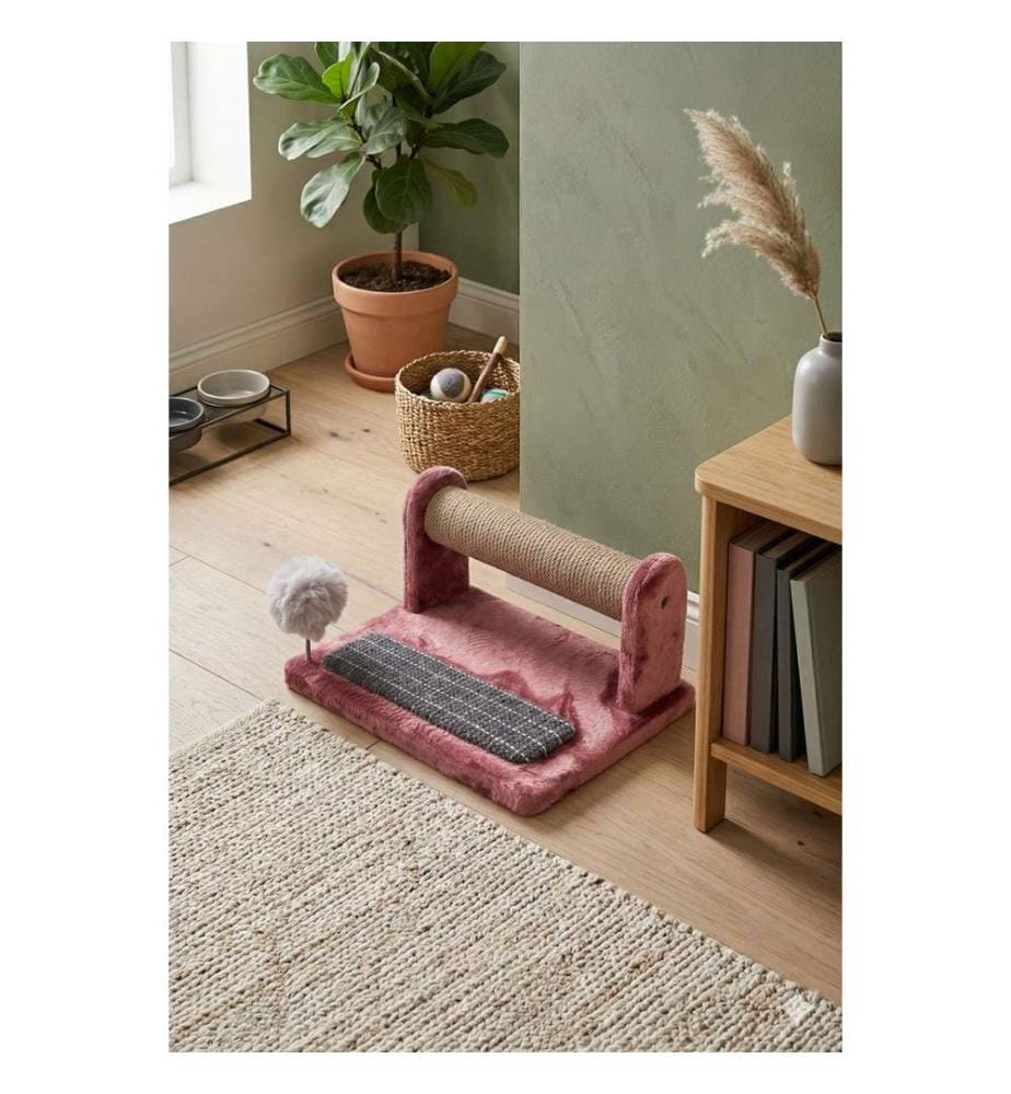 Griffoir pour chat rose 100% tissu peluche
