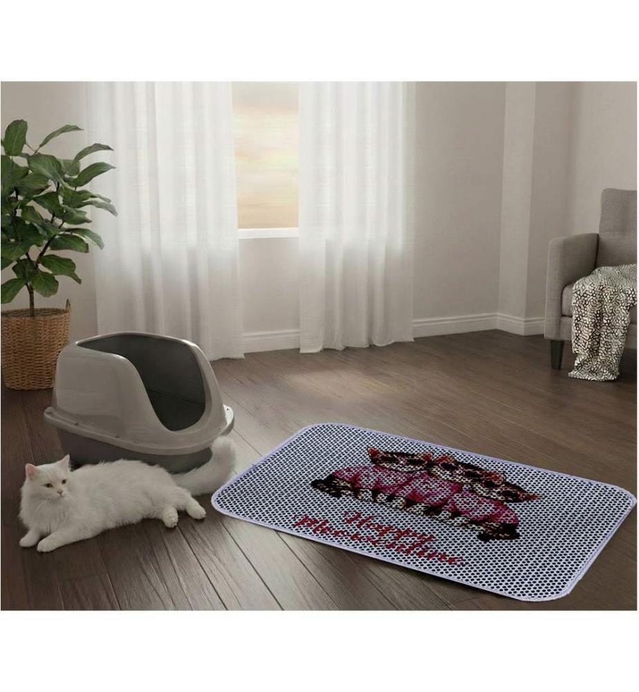 Tapis pour litière pour chat multicolore 50 % PVC / 50 % polyester