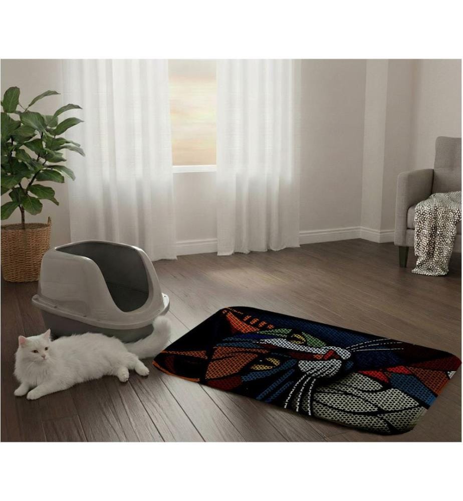 Tapis pour litière pour chat multicolore 50 % PVC / 50 % polyester