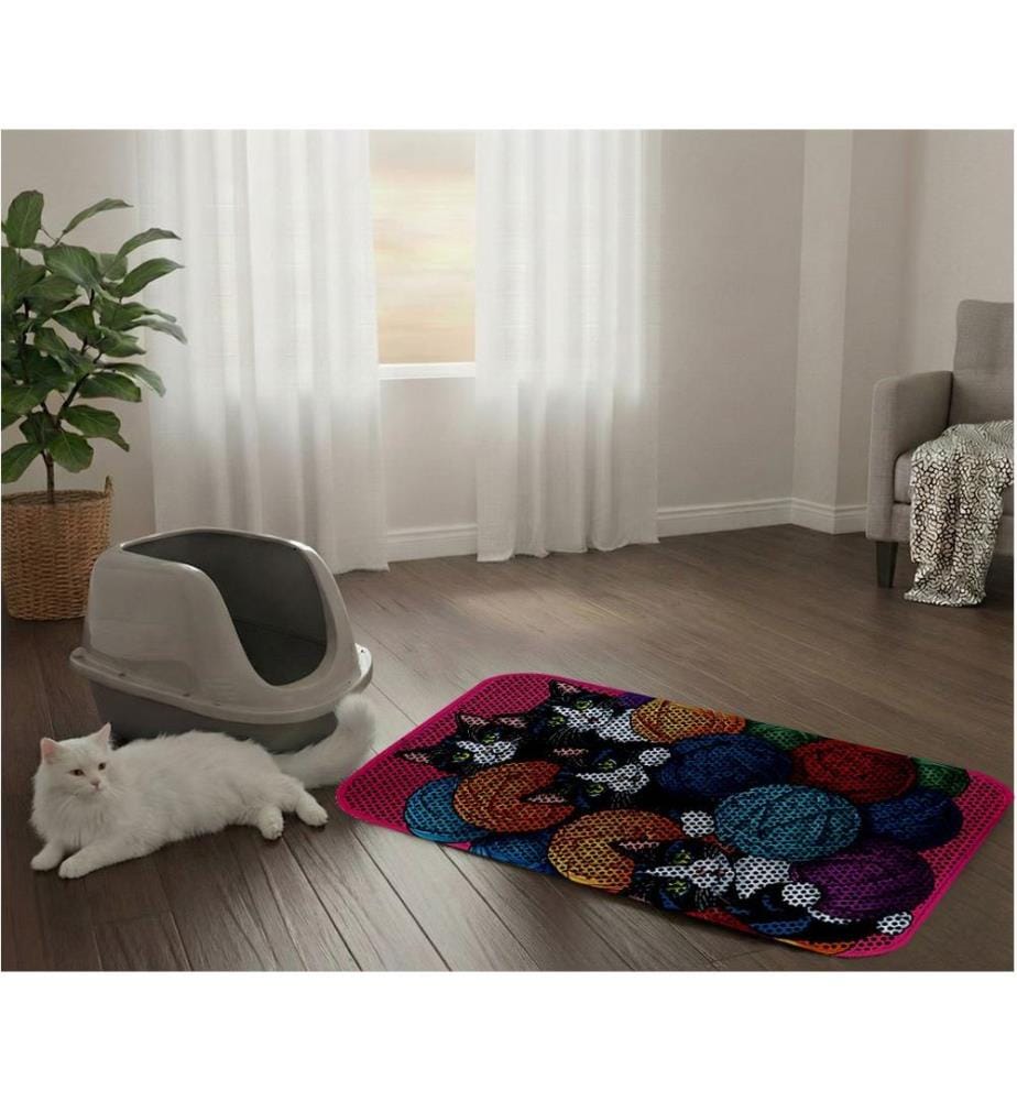 Tapis pour litière pour chat multicolore 50 % PVC / 50 % polyester