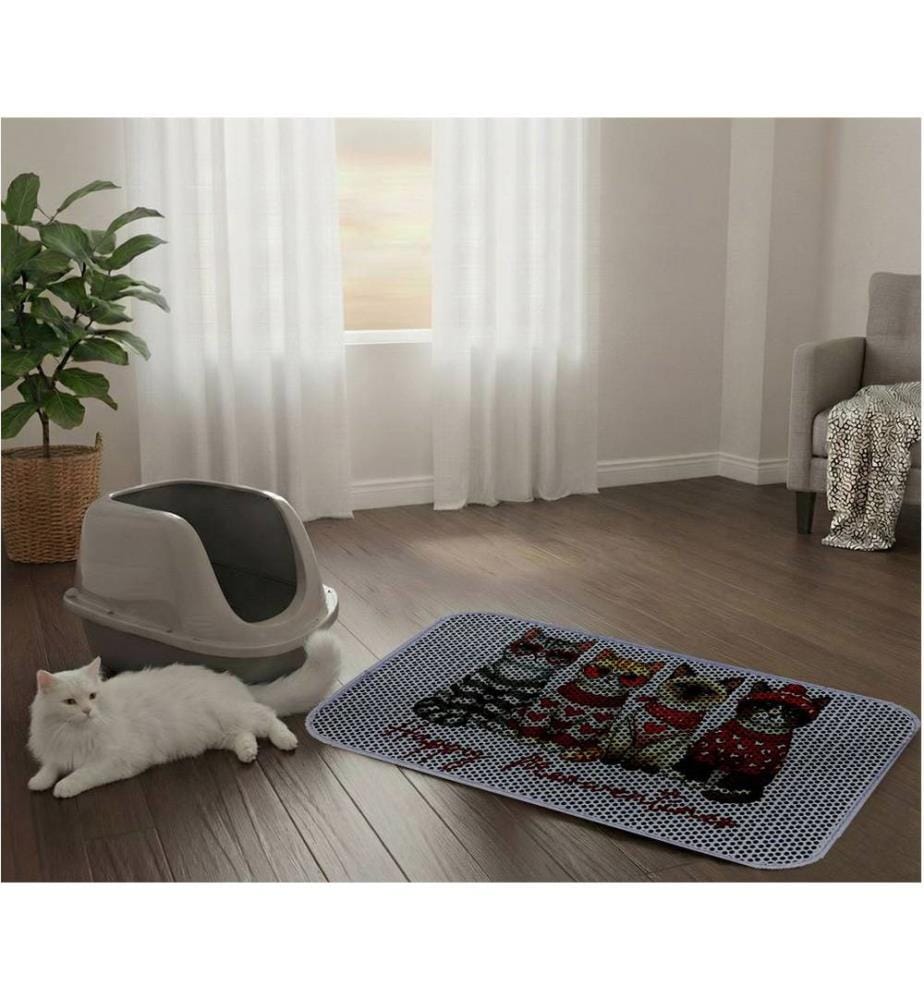 Tapis pour litière pour chat multicolore 50 % PVC / 50 % polyester