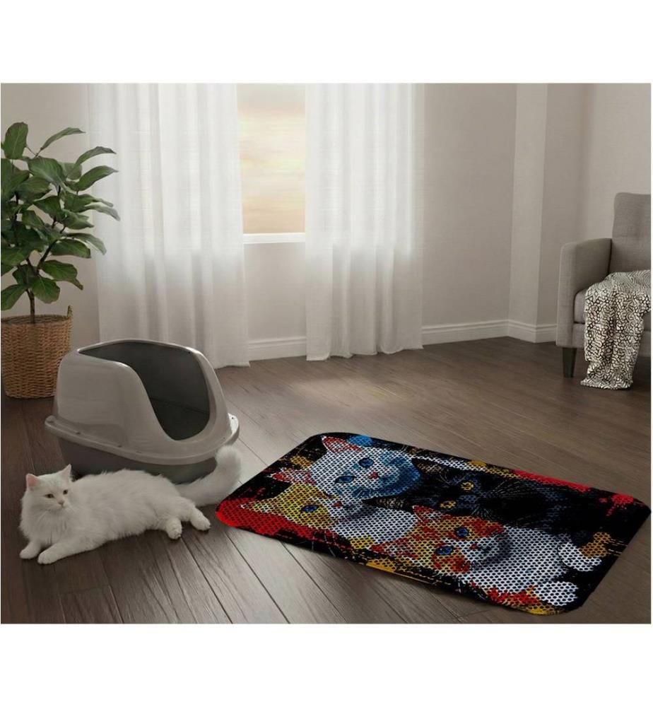 Tapis pour litière pour chat multicolore 50 % PVC / 50 % polyester