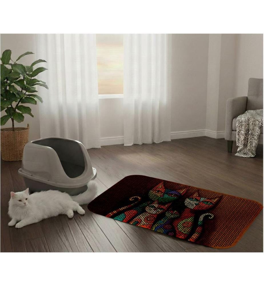 Tapis pour litière pour chat multicolore 50 % PVC / 50 % polyester