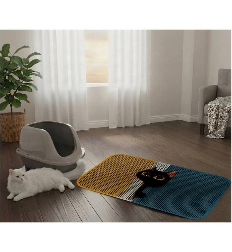Tapis pour litière pour chat multicolore 50 % PVC / 50 % polyester