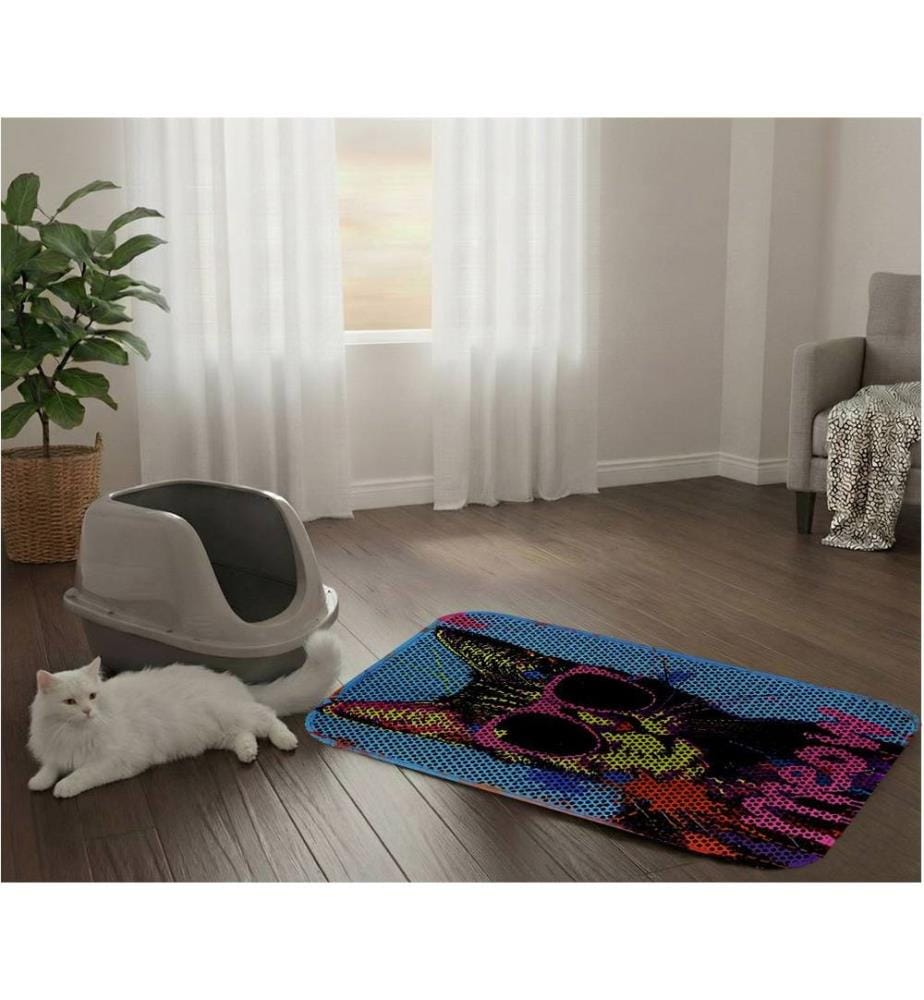 Tapis pour litière pour chat multicolore 50 % PVC / 50 % polyester