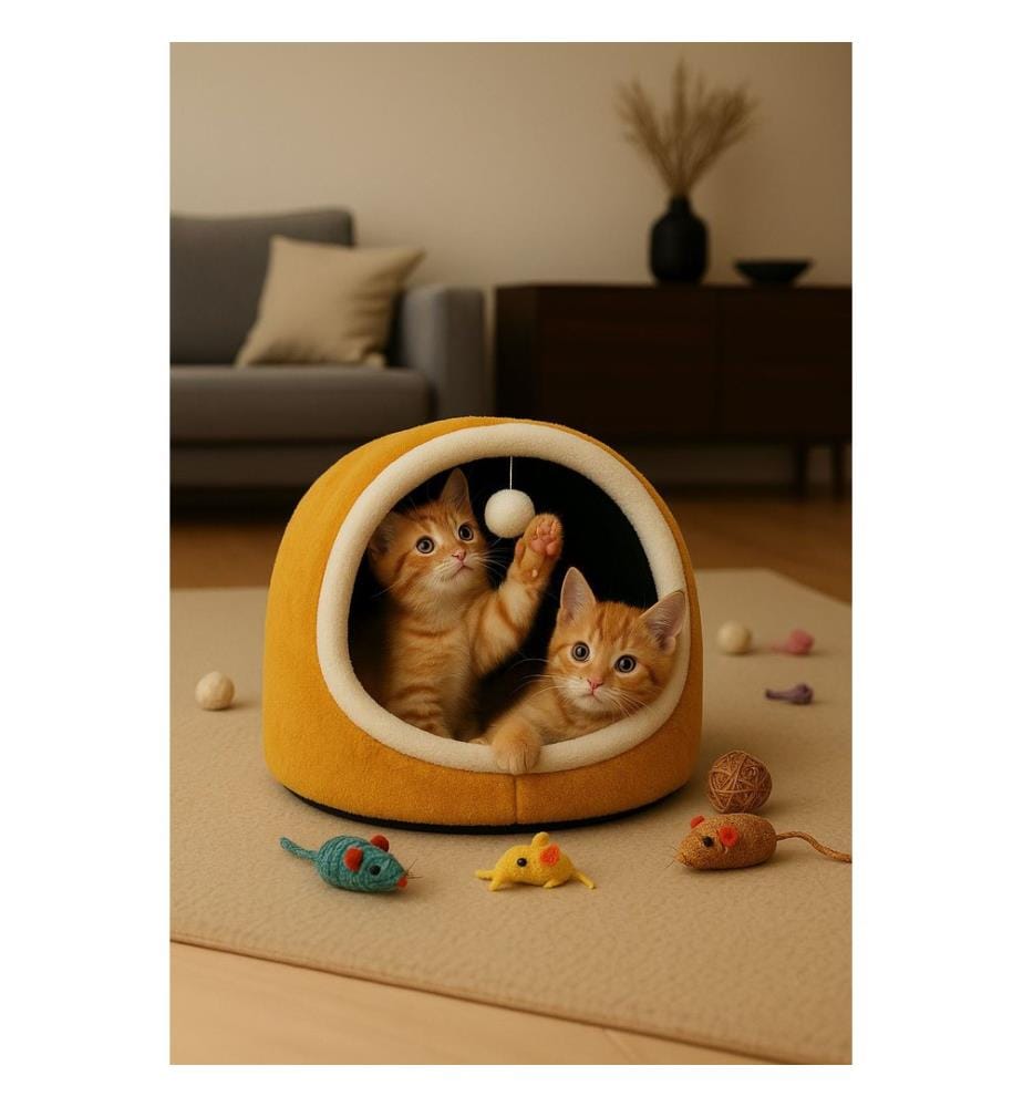 Panier pour chat moutarde 100 % polyester