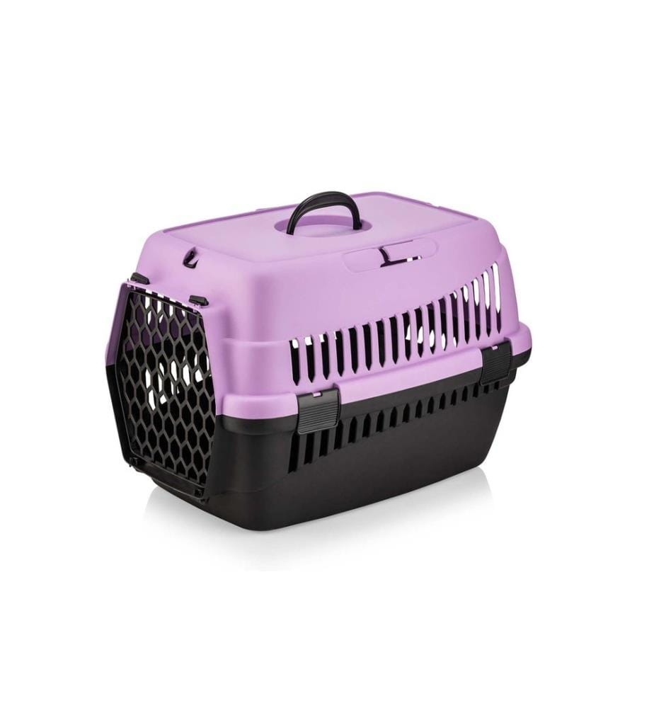 Boîte de transport pour animaux violette 100 % plastique