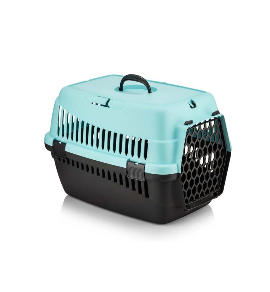 Boîte de transport pour animaux turquoise 100 % plastique
