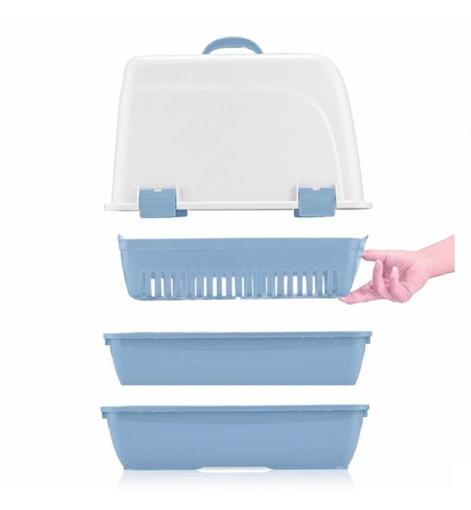 Bac à litière pour chat bleu 100 % plastique