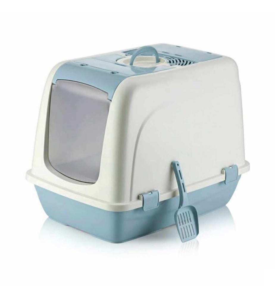 Bac à litière pour chat bleu 100 % plastique