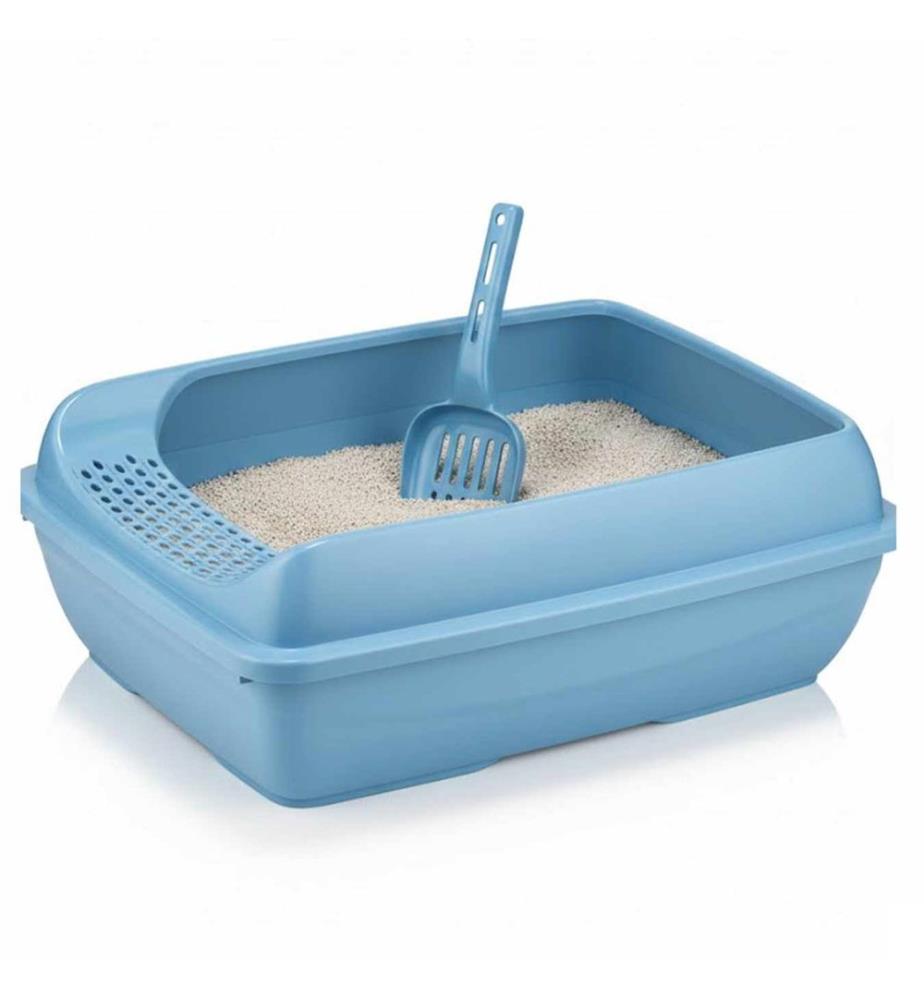 Bac à litière pour chat bleu 100 % plastique