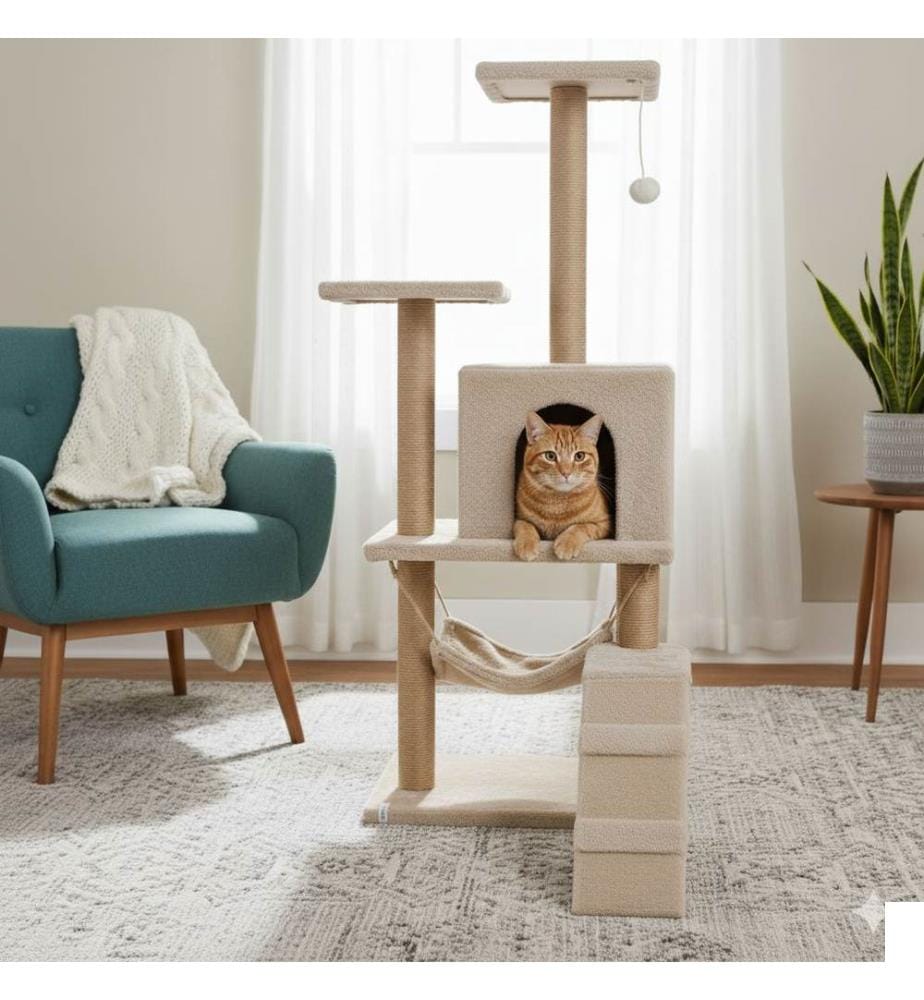 Maison pour chat beige 100 % tissu WELSOFT