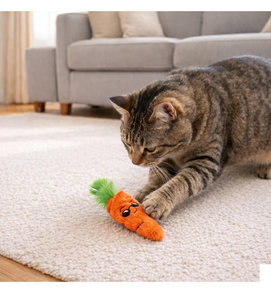 Jouet pour chat orange et vert tissu : 100 % polyester