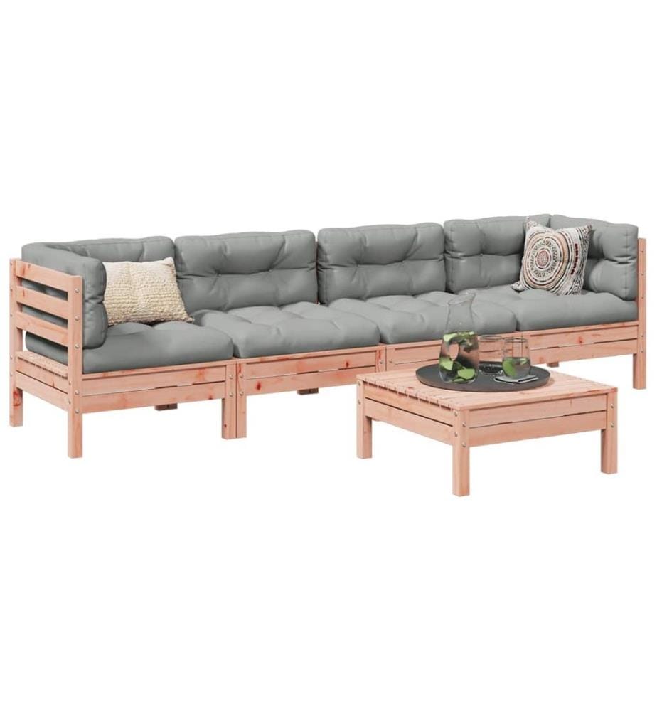 Salon de jardin 5 pcs et coussins bois massif sapin de douglas