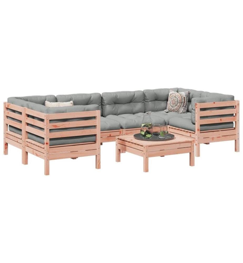 Salon de jardin 7 pcs et coussins bois massif sapin de douglas