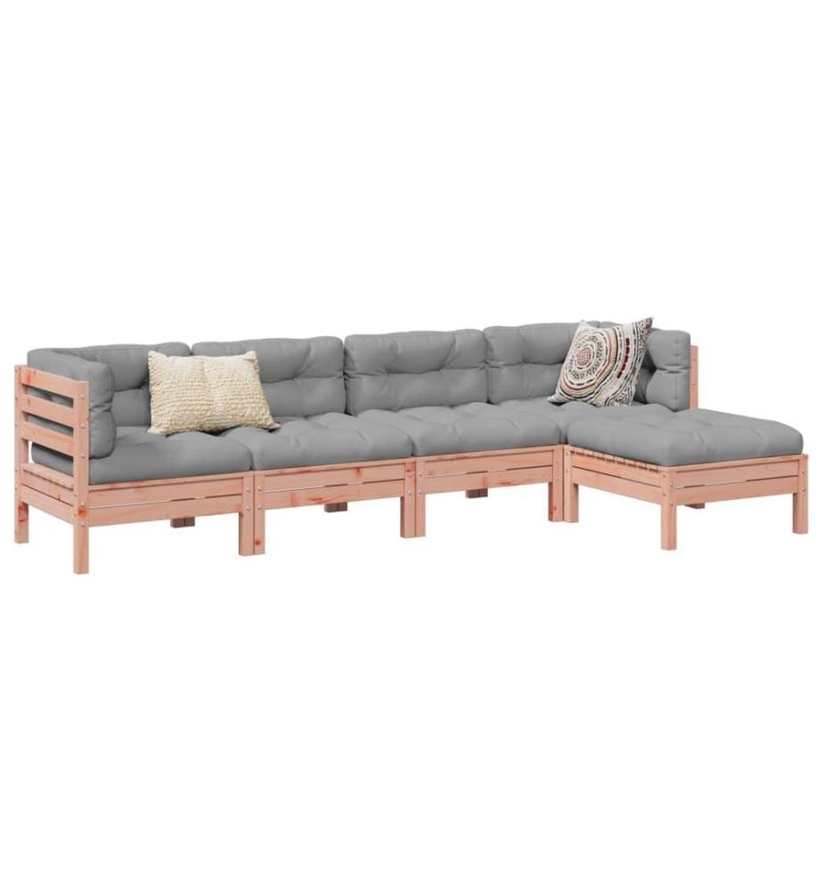 Salon de jardin 5 pcs et coussins bois massif sapin de douglas