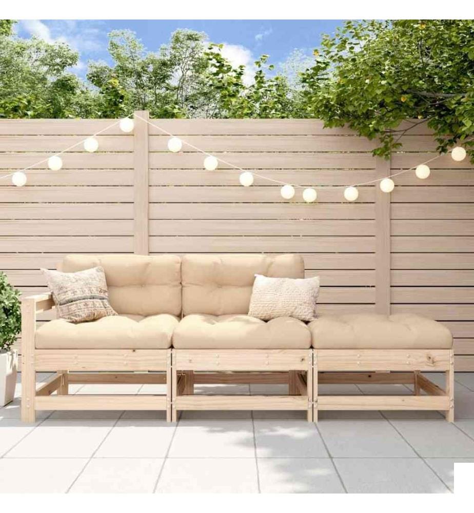Salon de jardin 3 pcs avec coussins bois massif