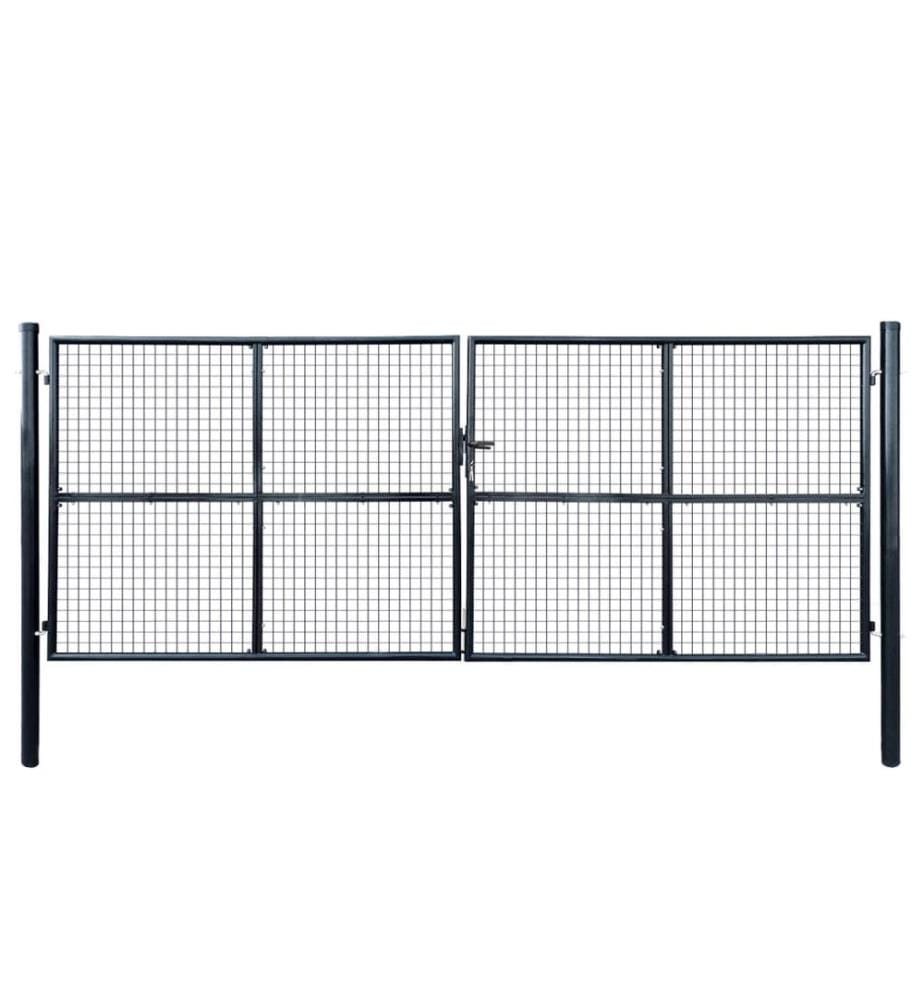 Portail de jardin grillagé en acier galvanisé gris 400 x 150 cm
