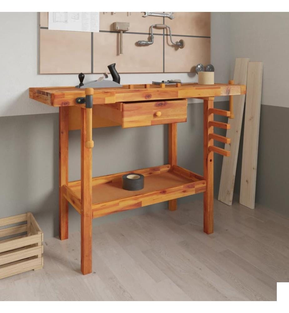 Établi avec tiroir et étaux 124 x 52 x 83 cm Bois massif d'acacia