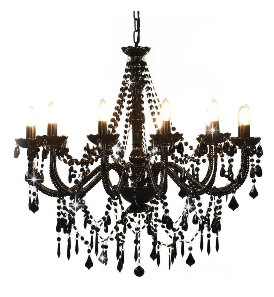 Lustre avec perles Noir 12 ampoules E14