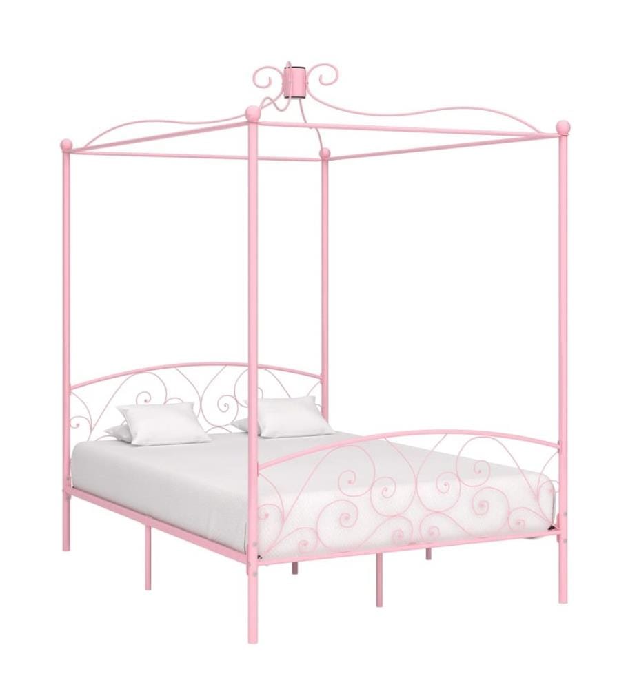 Cadre de lit à baldaquin sans matelas rose métal 140x200 cm