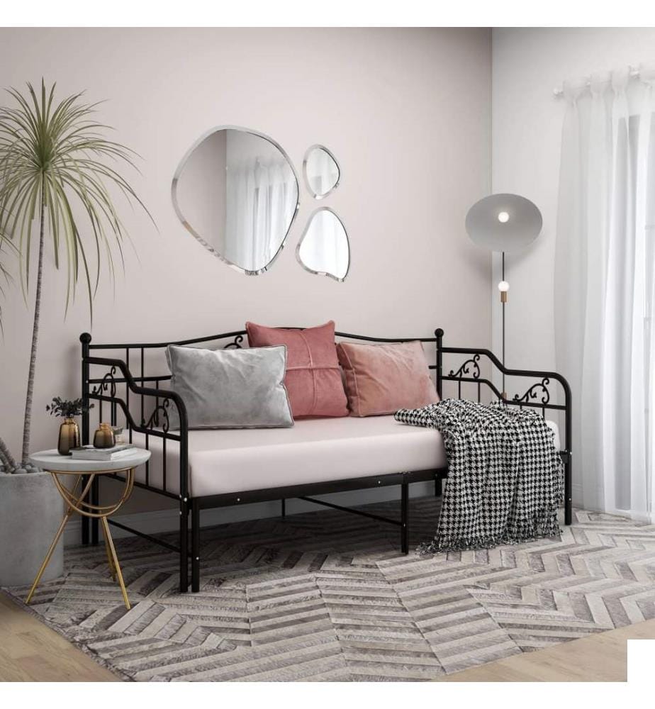 Cadre de canapé-lit extensible sans matelas Noir Métal 90x200cm