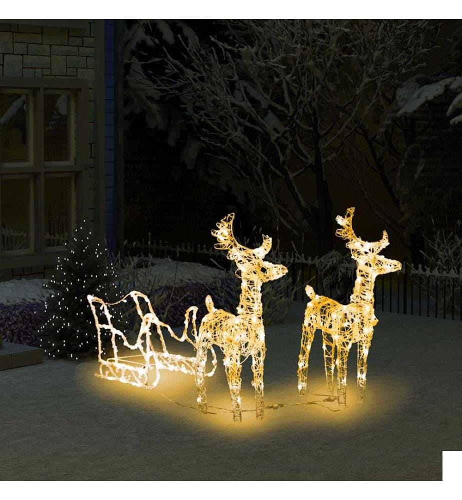 Décoration de Noël Rennes et traîneau 160 LED 130 cm Acrylique