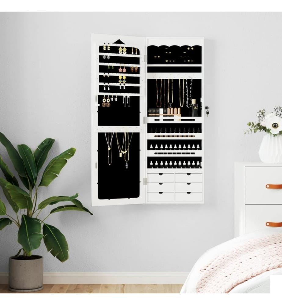 Armoire à bijoux avec miroir murale blanc 37,5x10x106 cm