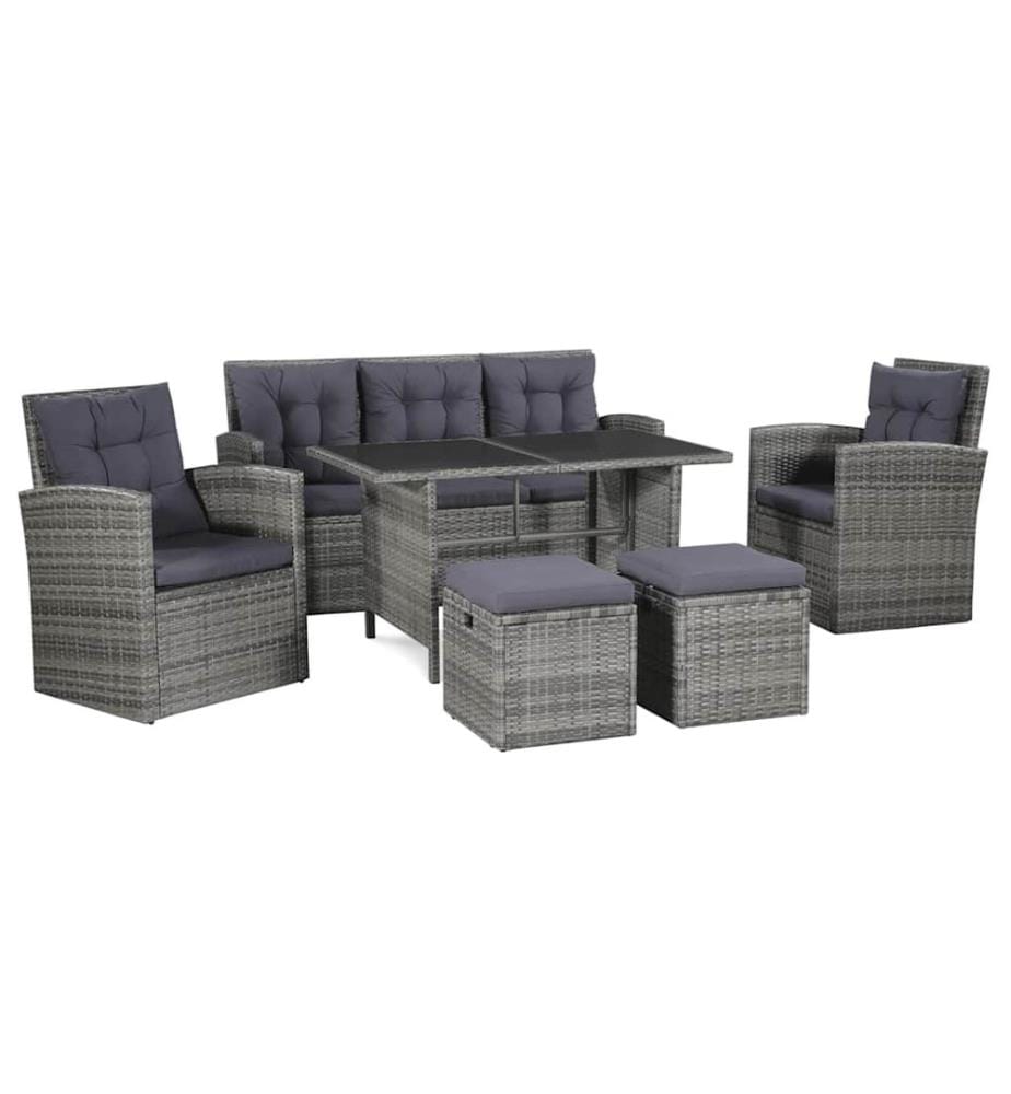 Salon de jardin 6 pcs avec coussins résine tressée gris