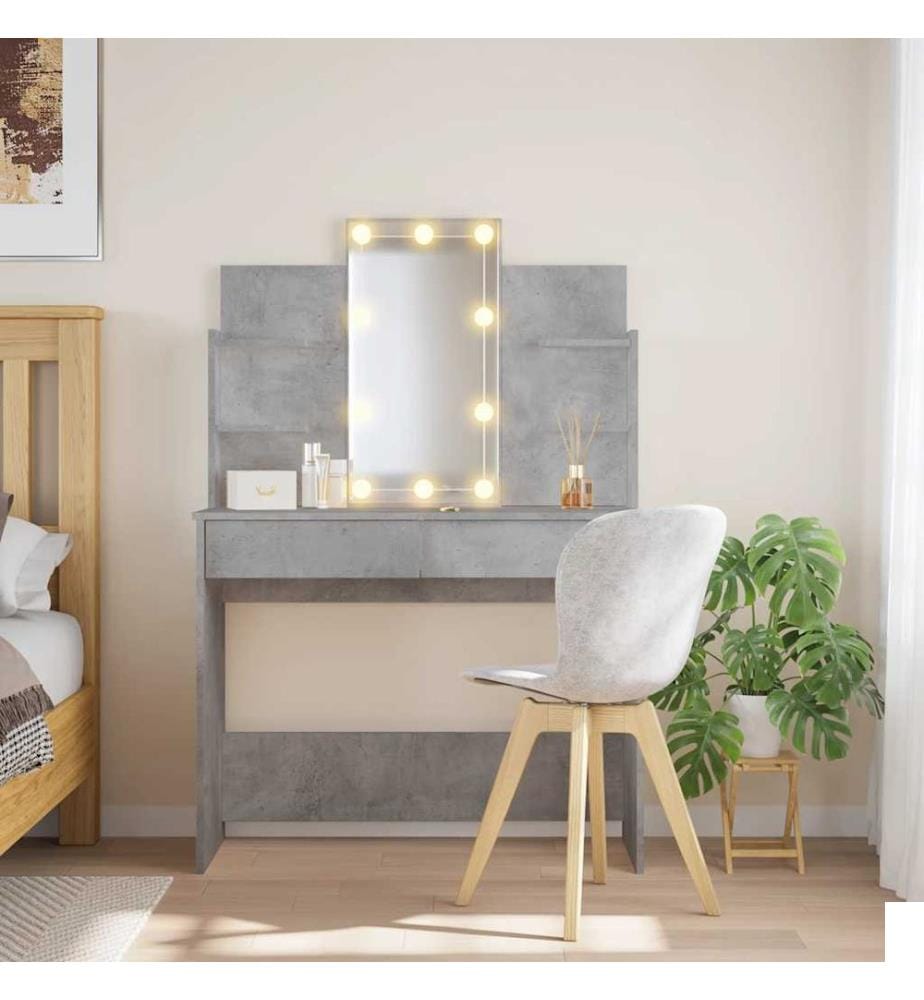 Coiffeuse avec lumières LED gris béton 96x40x142 cm