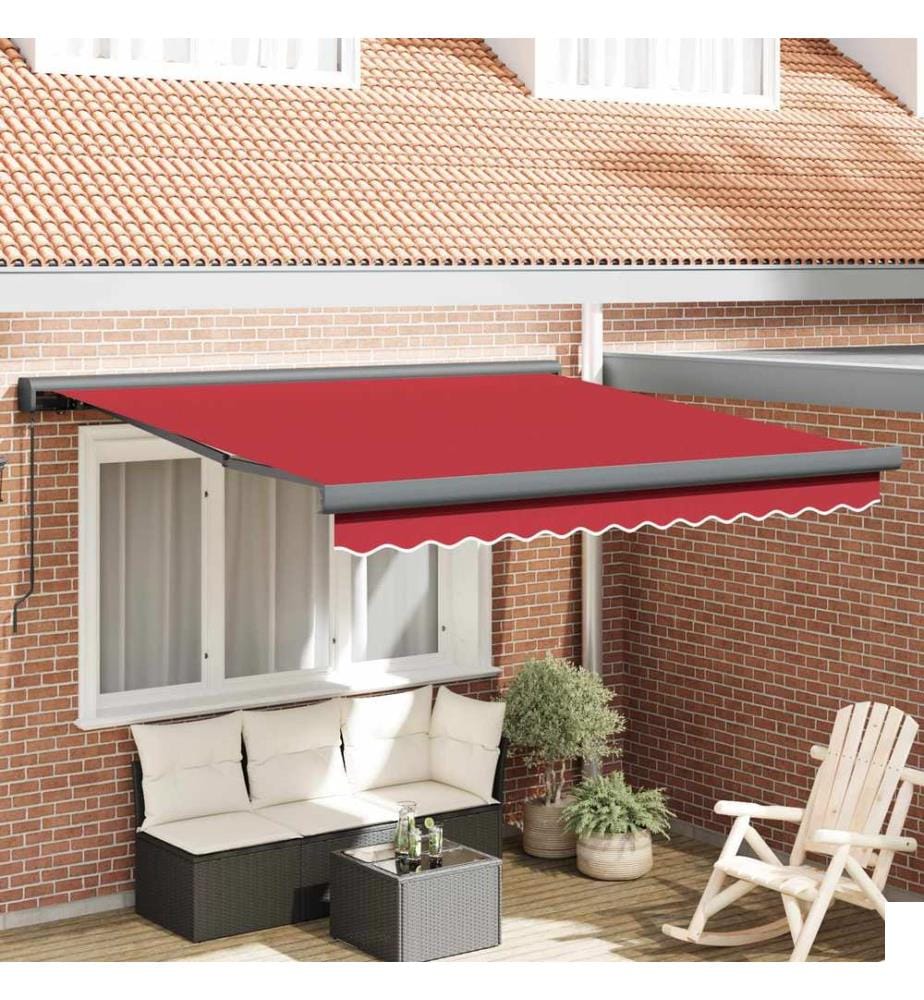 Auvent rétractable Rouge 350 x 250 cm Toile et Aluminium