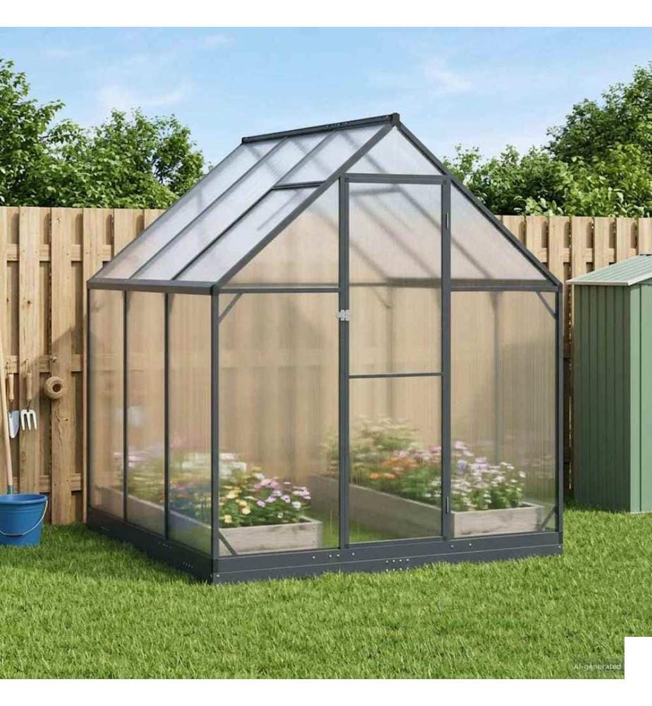Serre de jardin avec porte Anthracite 183,5 x 183,5 x 207 cm